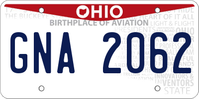 OH license plate GNA2062