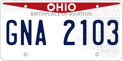OH license plate GNA2103