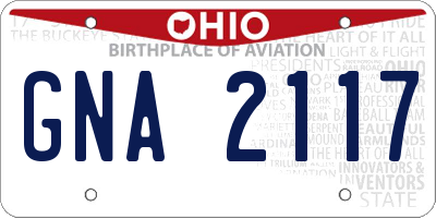 OH license plate GNA2117