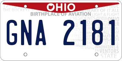 OH license plate GNA2181