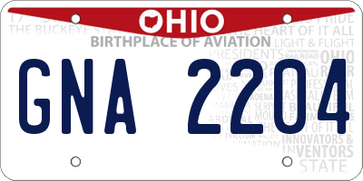 OH license plate GNA2204