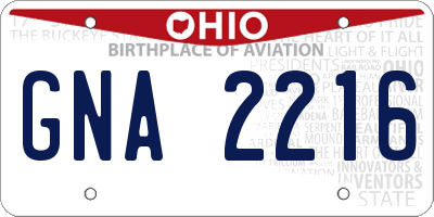 OH license plate GNA2216