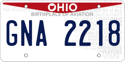 OH license plate GNA2218