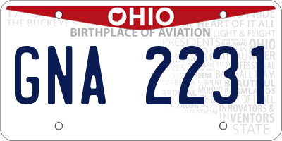 OH license plate GNA2231