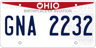 OH license plate GNA2232