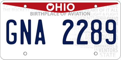 OH license plate GNA2289