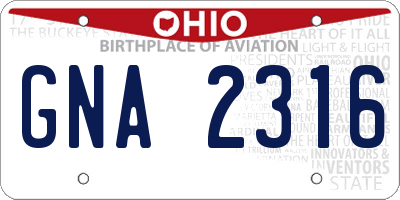 OH license plate GNA2316