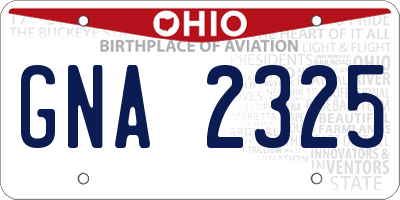 OH license plate GNA2325