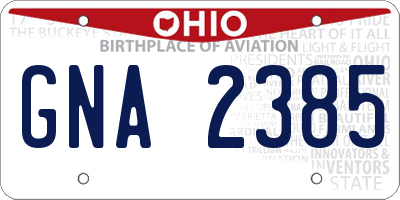 OH license plate GNA2385