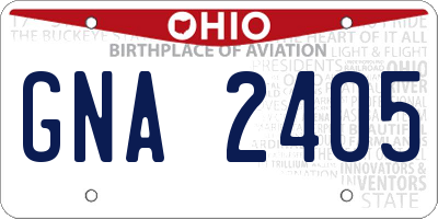 OH license plate GNA2405