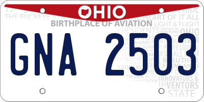 OH license plate GNA2503