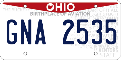 OH license plate GNA2535
