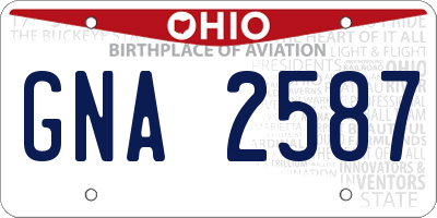 OH license plate GNA2587