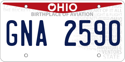 OH license plate GNA2590
