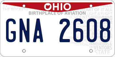 OH license plate GNA2608