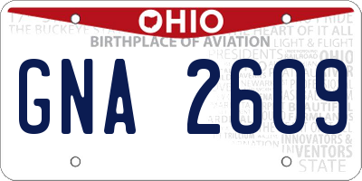 OH license plate GNA2609