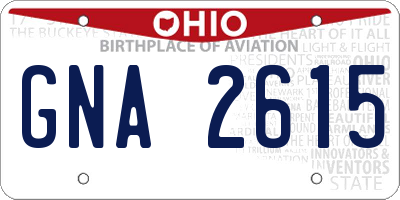 OH license plate GNA2615