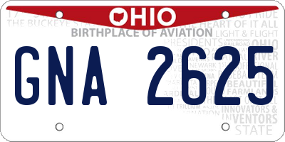 OH license plate GNA2625