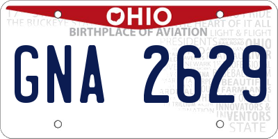 OH license plate GNA2629
