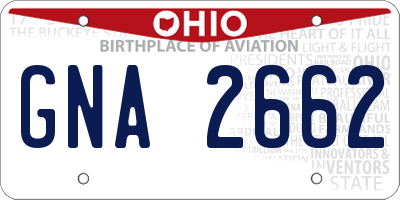 OH license plate GNA2662