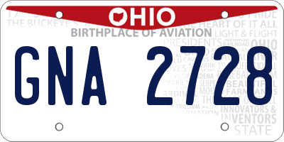 OH license plate GNA2728