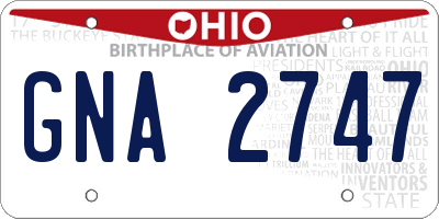 OH license plate GNA2747