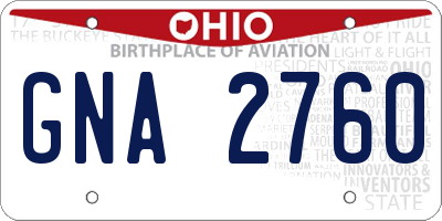 OH license plate GNA2760