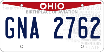 OH license plate GNA2762