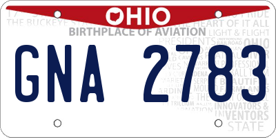 OH license plate GNA2783