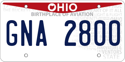 OH license plate GNA2800