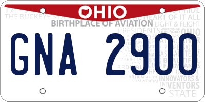 OH license plate GNA2900