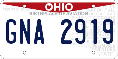 OH license plate GNA2919