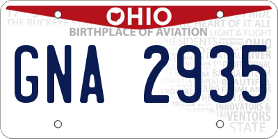OH license plate GNA2935