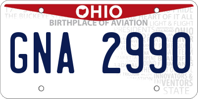 OH license plate GNA2990