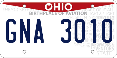 OH license plate GNA3010