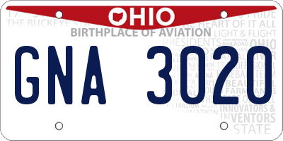 OH license plate GNA3020