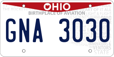 OH license plate GNA3030