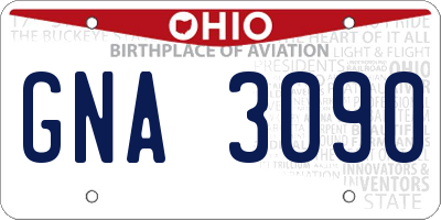 OH license plate GNA3090