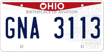 OH license plate GNA3113