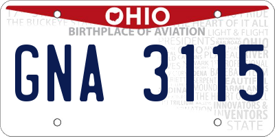 OH license plate GNA3115