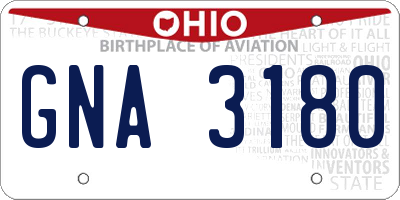 OH license plate GNA3180