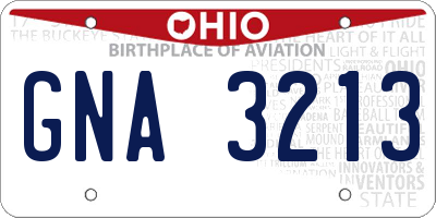 OH license plate GNA3213