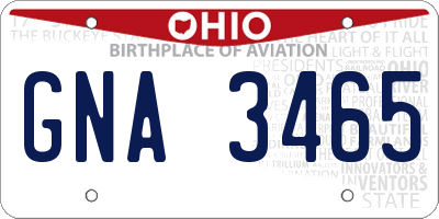 OH license plate GNA3465
