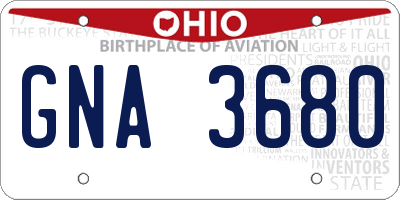 OH license plate GNA3680