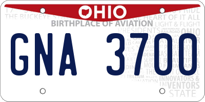 OH license plate GNA3700