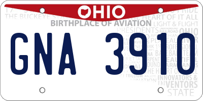 OH license plate GNA3910