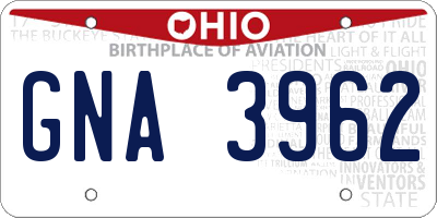 OH license plate GNA3962