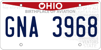 OH license plate GNA3968