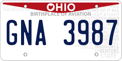 OH license plate GNA3987