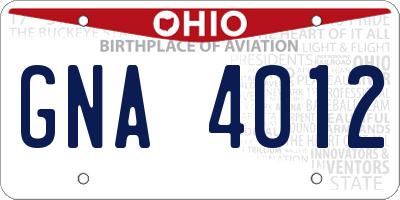 OH license plate GNA4012